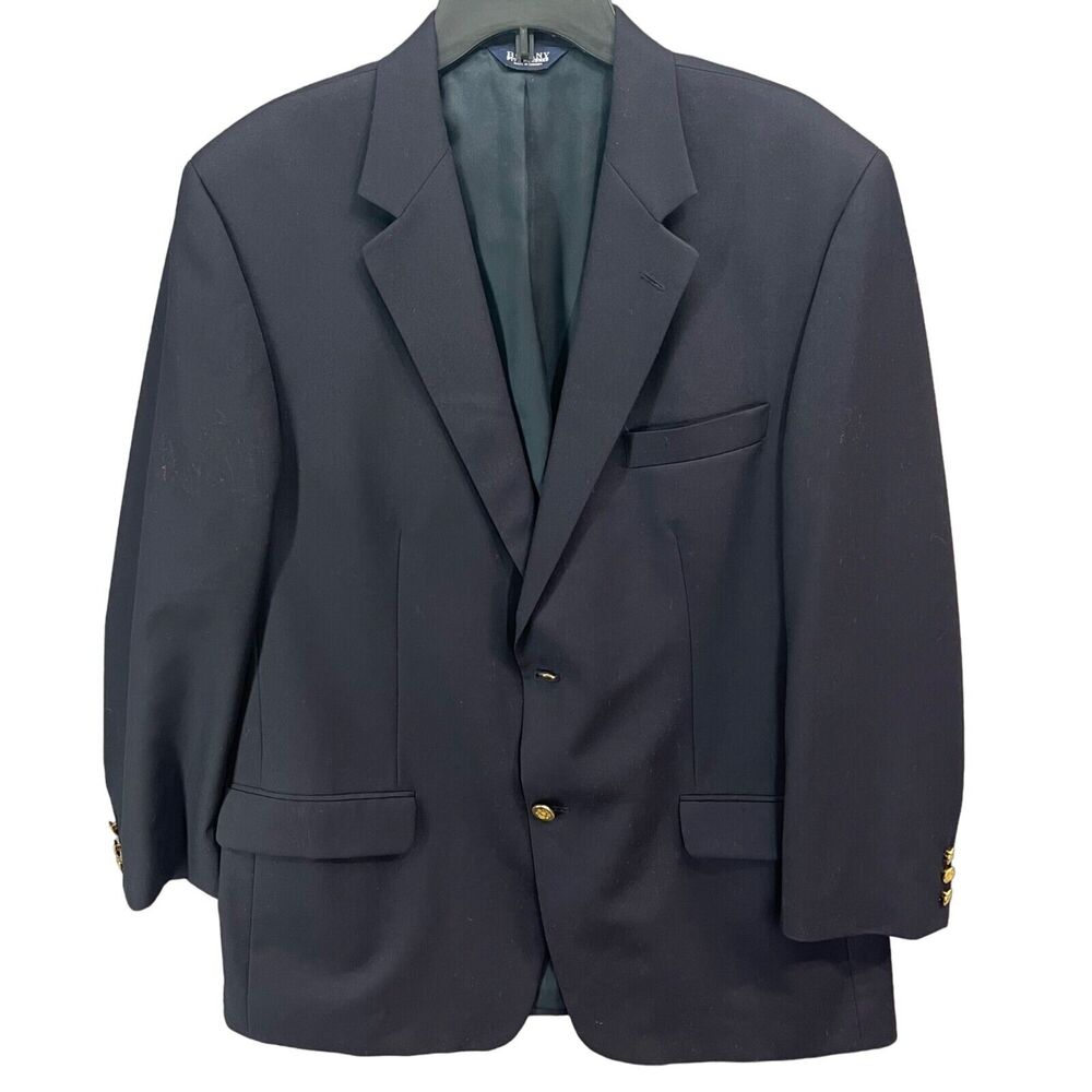 Botany 500 Blazer Jacket Mens 43R Dark Blue Wool Gold Buttons Sport Coat Classic